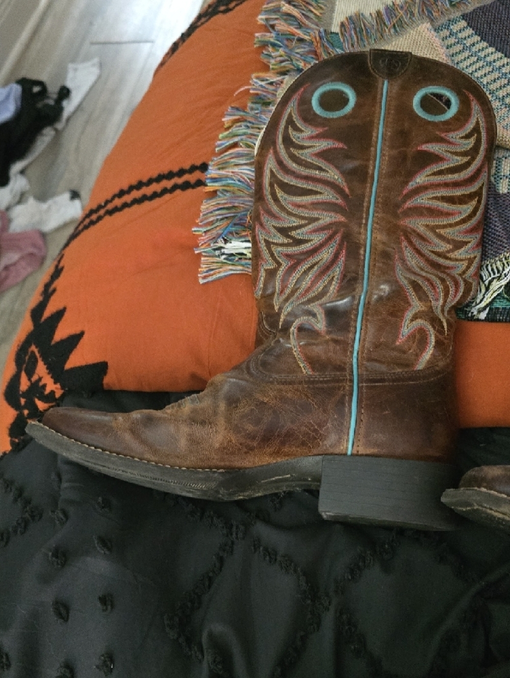 Ariat Brown Leather Boot with Teal Trim - Picture 9 of 9